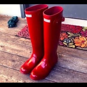 Red Glossy Tall Hunter Boots
